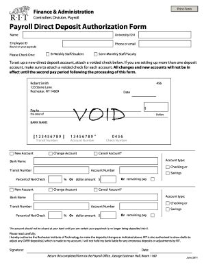 2011 Rochester Institute of Technology Payroll Direct Deposit Authorization Form Fill Online ...