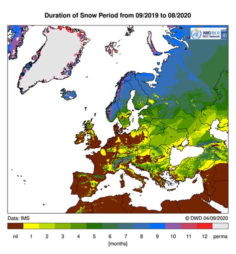 Duration of Snow Period in Europe from 09/2019 to 08/2020 : r/MapPorn