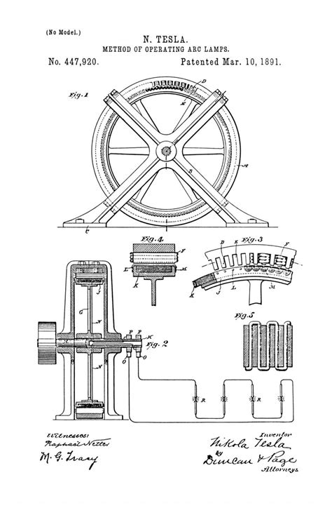 Nikola Tesla U.S. Patent 447,920 - Method of Operating Arc-Lamps - Image 1 Electrical ...