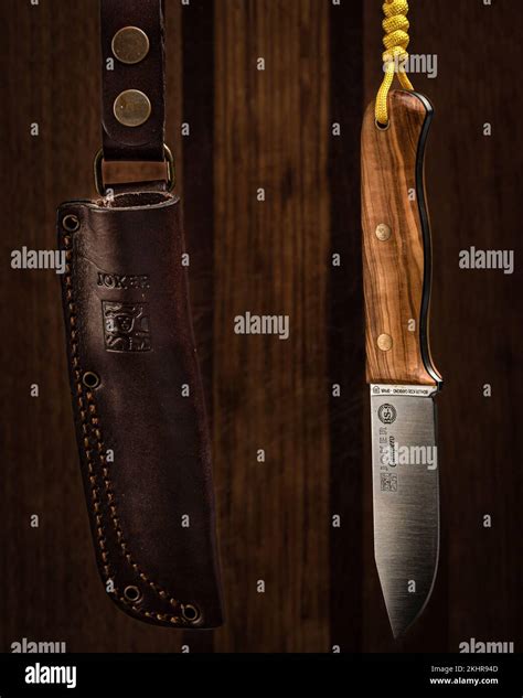 A vertical closeup of a joker campero knife and sheath Stock Photo - Alamy