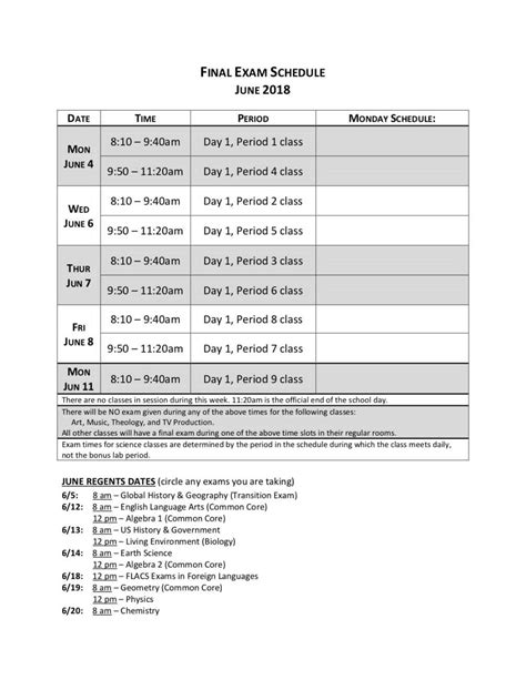 Final Exam Schedule | Holy Cross High School