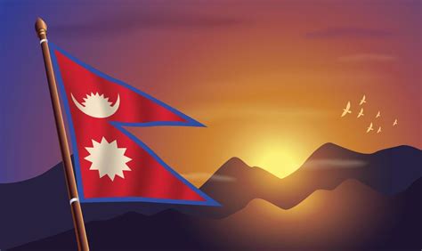 Nepal flag with mountains and sunset in the background 20896284 Vector Art at Vecteezy