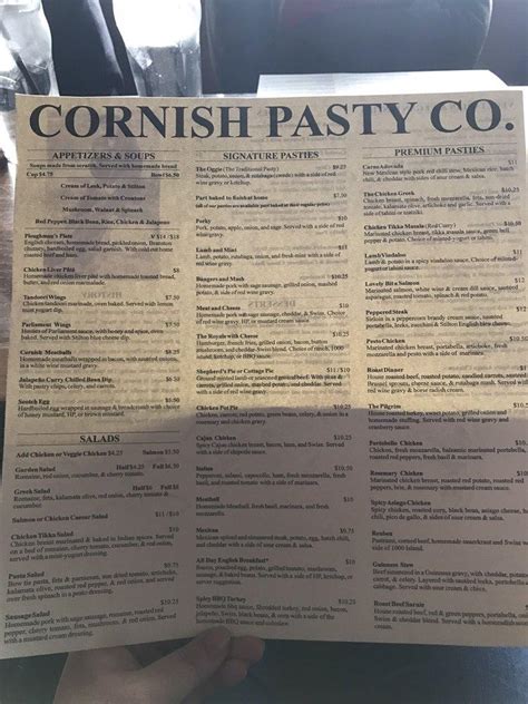 Menu at Cornish Pasty Co pub & bar, Phoenix, 7 W Monroe St