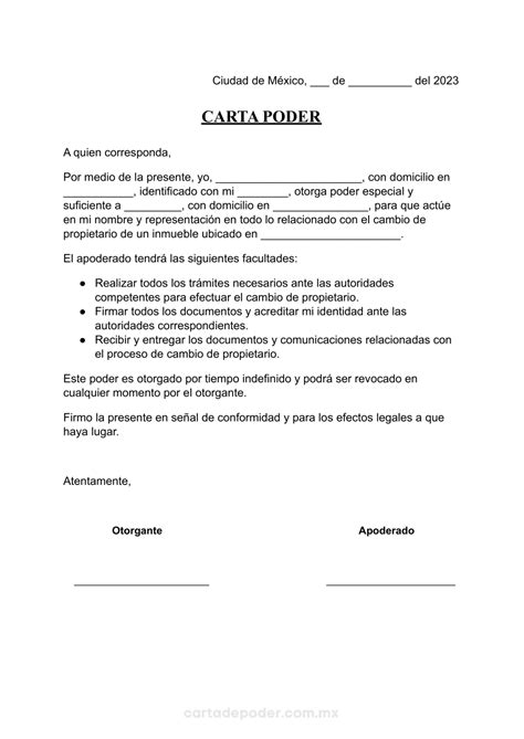 ᐅ Carta Poder para Cambio de Propietario CDMX » Word y PDF