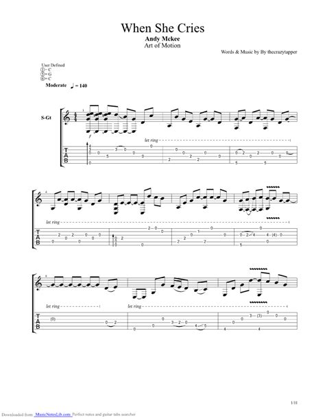 when she cries guitar pro tab by Andy Mckee @ musicnoteslib.com