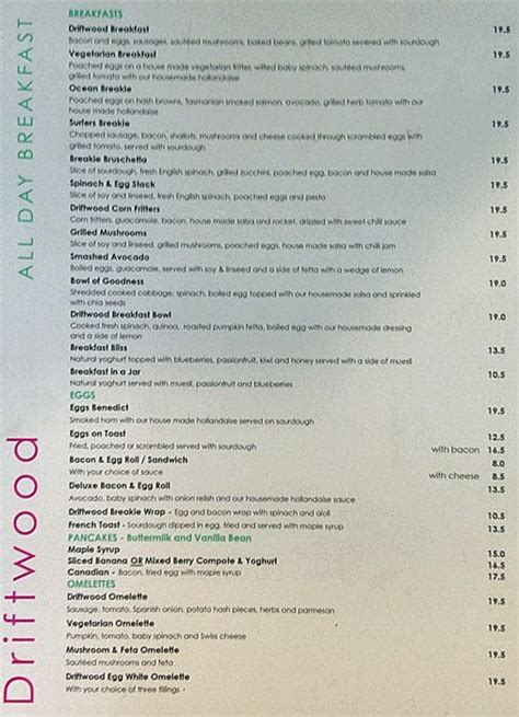 Driftwood Cafe Menu, Menu for Driftwood Cafe, Narrabeen, Sydney - Urbanspoon/Zomato