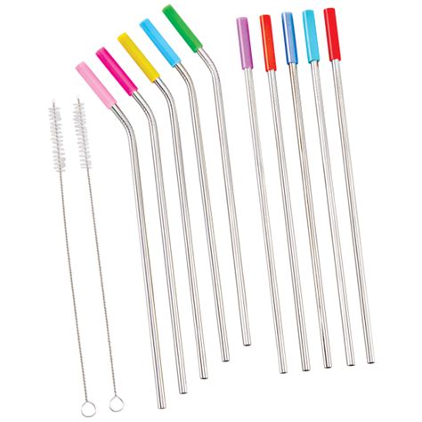 MorningSave: 10-Pack: Silicone Tip Stainless Steel Straws