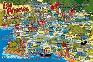 Los Angeles California Cartoon Map • Postcard | Cartoon map, Los ...