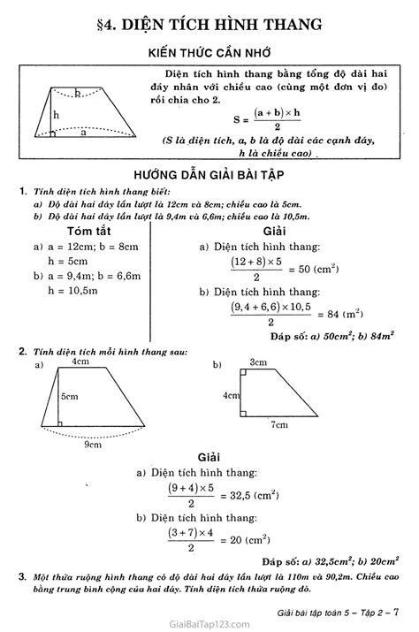 Hướng dẫn cách giải bài diện tích hình thang lớp 5 một cách dễ dàng và ...