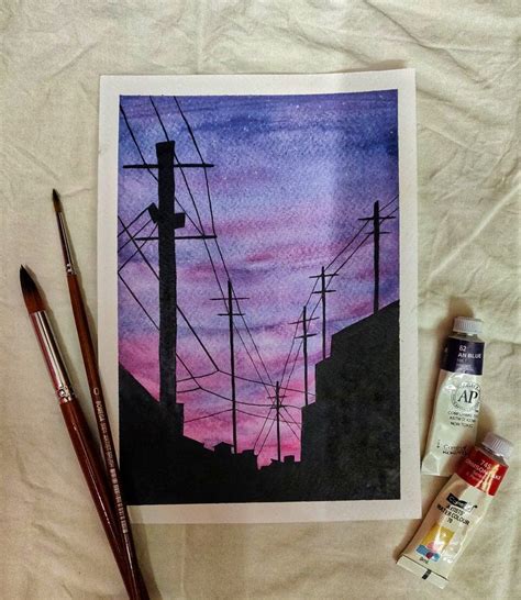 Watercolor painting of the sunset | Sunset canvas painting, Canvas art ...