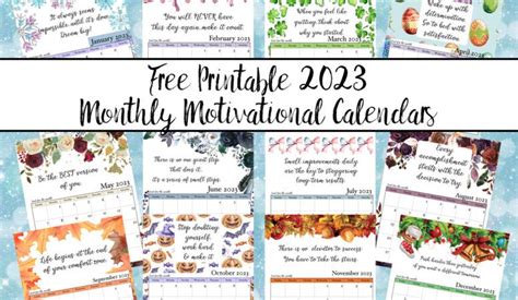 Free Printable 2023 Monthly Motivational Calendars | Free printables ...