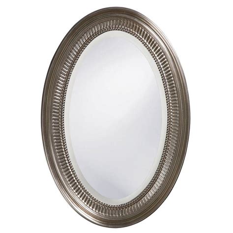 31 in. x 21 in. Brushed Nickel Notched Oval Framed Mirror-21116 - The Home Depot