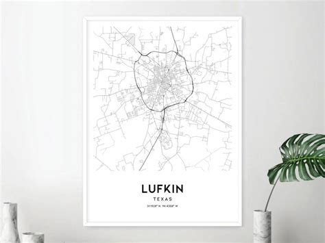 Lufkin Map Print, Lufkin Map Poster Wall Art, Tx City Map, Texas Print Street Map Decor, Road ...