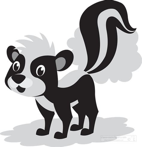 Animal Gray White Clipart-cute baby skunk with large fluffy tail big eyes Clipart