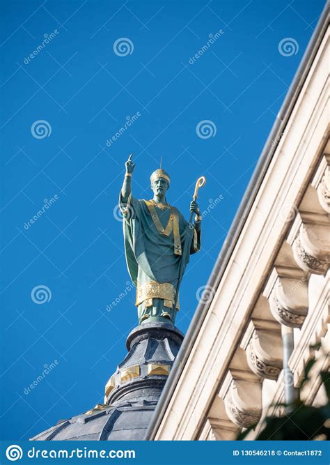 Statue Above the Basilica of Saint Martin, in Tours, France. Stock Photo - Image of green ...