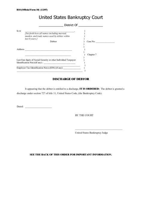 Discharge Of Debtor - United States Bankruptcy Court printable pdf download