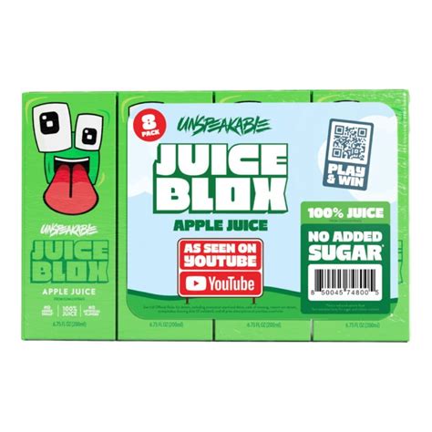 JuiceBlox Unspeakable Apple Juice, 100% Fruit Juice, 6.75 Fl Oz, 8 Count Boxes - Dover Mart