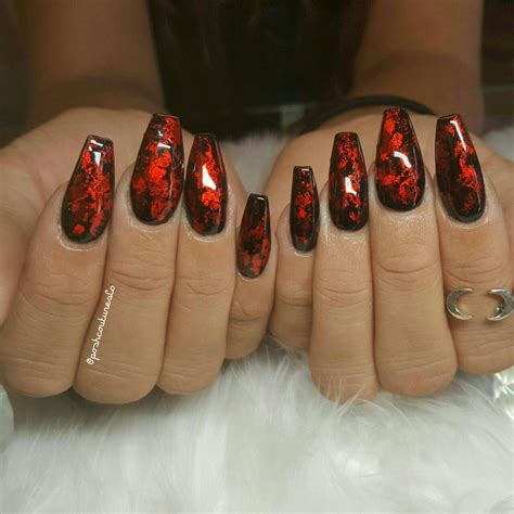 Witchy black and red nails long coffin | Red nails, Latest nail trends, Red acrylic nails