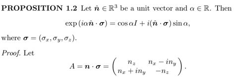 quantum mechanics - $\exp(i\alpha\hat {\bf n}\cdot{\bf \sigma} )=\cos\alpha I+i(\hat {\bf n ...