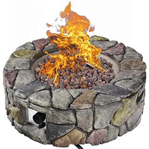 Giantex Gas Fire Pit Table Heavy Duty Outdoor Patio Natural Stone Rocks W/Cover for Backyard ...