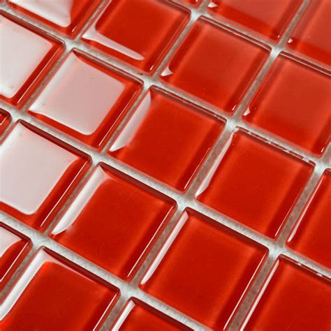 Red Glass Mosaic Tile Backsplash Crystal Glass Tiles Kitchen Wall Border Stickers Swimming Pool ...