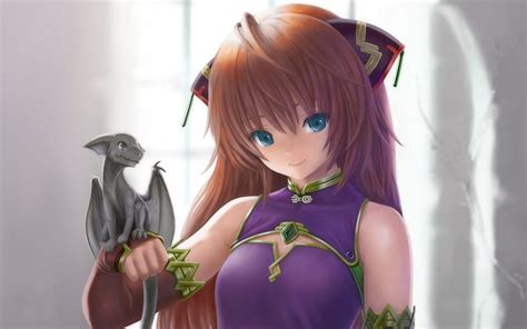 Anime girl with pet, pet, anime girl, dragon, anime, HD wallpaper | Peakpx