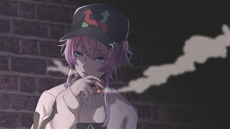 #Anime Hypnosis Mic Blue Eyes #Cap Pink Hair #Smoking #1080P #wallpaper ...