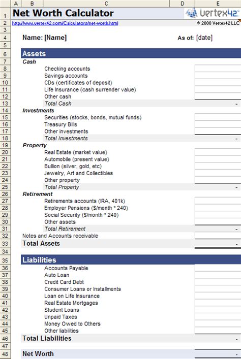 Free Net Worth Calculator for Excel | Personal financial statement, Net worth, Welcome words