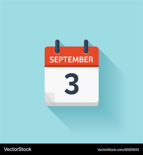 September 3 flat daily calendar icon Royalty Free Vector