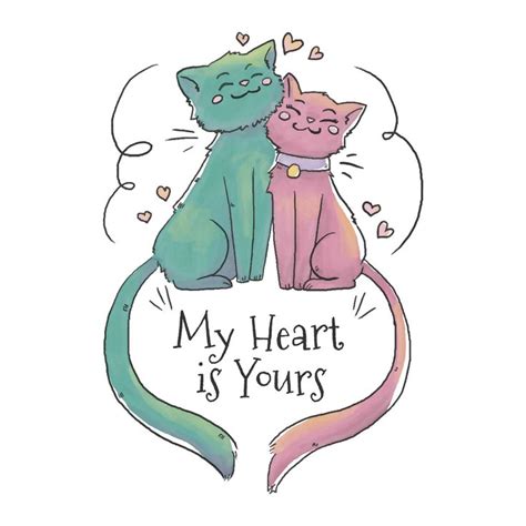 Cute Cat Couple Falling In Love With Heart Floating | Cat drawing, Cute ...