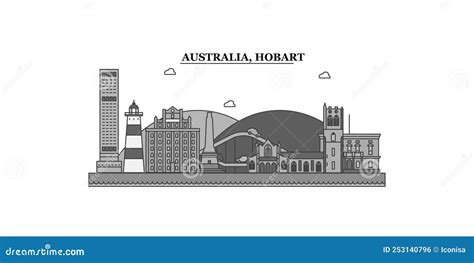 Australia, Hobart City Skyline Isolated Vector Illustration, Icons Stock Vector - Illustration ...