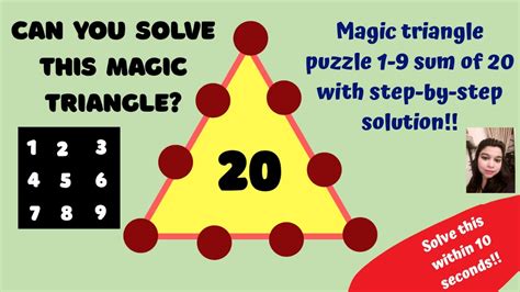 Can you Solve this magic triangle? Magic triangle puzzle 1-9 sum of 20 with step by step ...