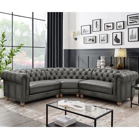 Allington Grey Leather Chesterfield Corner Sofa | Costco UK