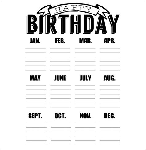 Office Birthday Calendar Template 2021