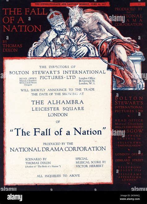 British Trade Ad for THE FALL OF A NATION 1916 director / novel / screenplay THOMAS DIXON Jr ...