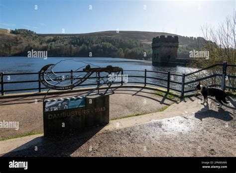 Derwent Dam and a memorial to the Dambusters Raid of 1943. Peak DIstrict, Derbyshire, England ...