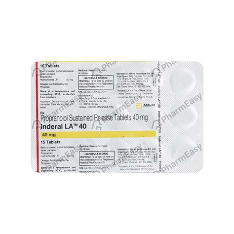 Inderal La 40 MG Tablet (15) - Uses, Side Effects, Dosage, Composition ...