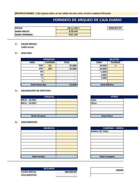 Formato De Arqueo De Caja Diario: Instrucciones | Moneda | Mercado de ...