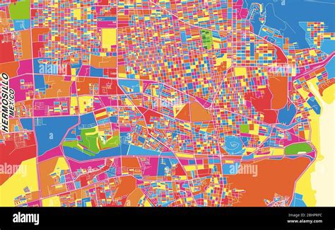 Mapa vectorial colorido de Hermosillo, Sonora, México. Plantilla Art ...