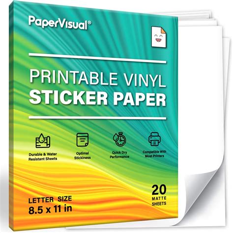 Amazon.com : PAPERVISUAL Printable Permanent Vinyl Paper - 20 Sticker Sheets For Printer - Matte ...