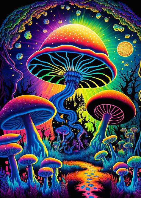 'Psychedelic Mushrooms' Poster, picture, metal print, paint by Freddie | Displate