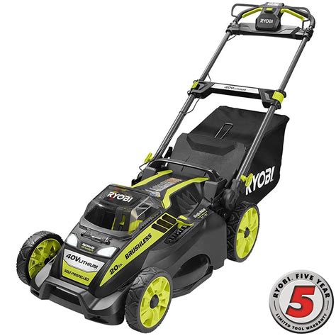 Ryobi 20 in. 40-Volt Brushless Lithium-Ion Cordless Battery Self-Propelled Lawn Mower - 5.0 Ah ...