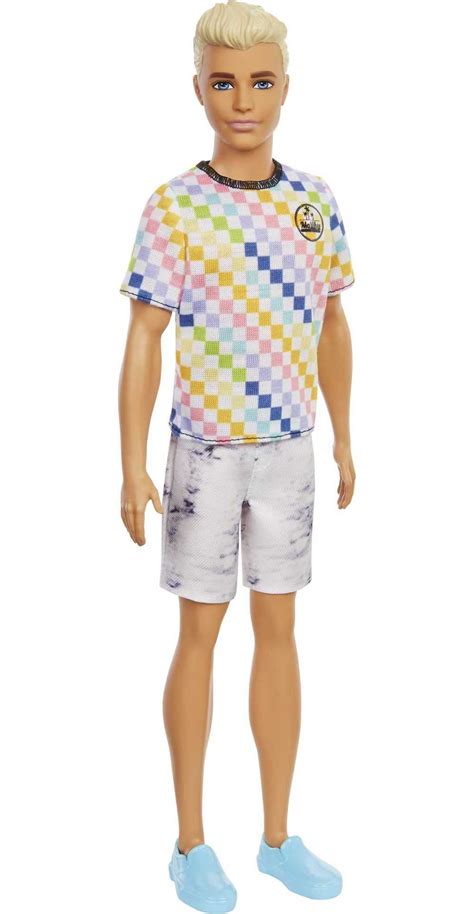 Buy Barbie Ken Fashionistas Doll 174 with Sculpted Blonde Hair and Checkered Shirt, Toy for Kids ...