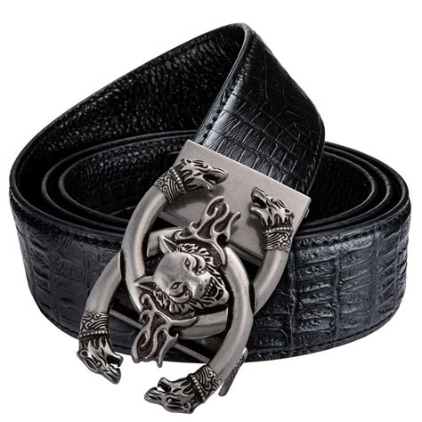 Hi tie Casual Designer Mens Black Belts crocodile luxury leather Belt ...