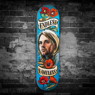 Kurt Cobain skate art | Skateboard art, Surf art, Painted skateboard