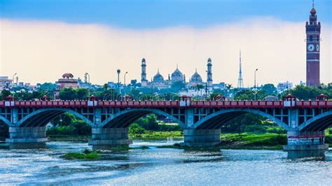 The Aerial View of Lucknow City Over Gomti River,India. Stock Photo ...