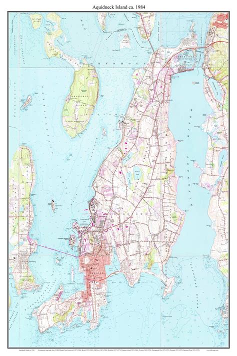 Aquidneck Island 1984 - Custom USGS Old Topo Map - Rhode Island - OLD MAPS