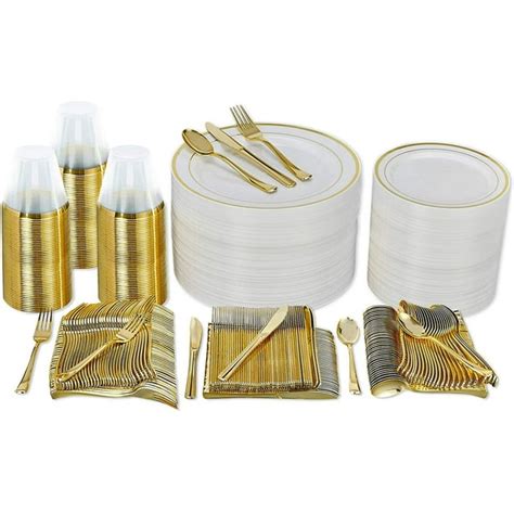 Prestee 600 Piece Gold Party Set | Elegant Wedding Dinnerware, Cutlery & Tableware | 100 Guest ...