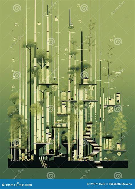 Living with Nature in a Futuristic Treehouse Stock Illustration ...