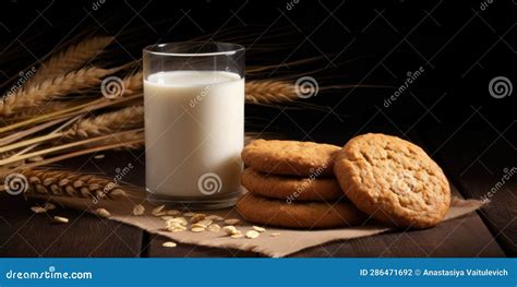 Wheat Based Biscuits with Glass of Milk on the Table Stock Photo ...